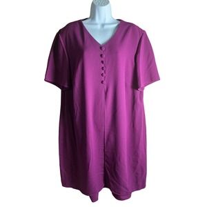 Worthington Woman Magenta Purple V-Neck Short Sleeve Shift Dress Plus Size 20W